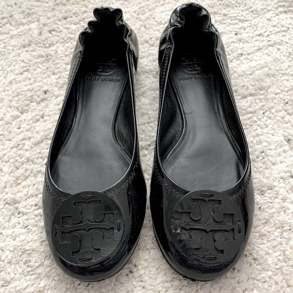 Tory Burch Minnie Black Patent Ballet Flats Size  7